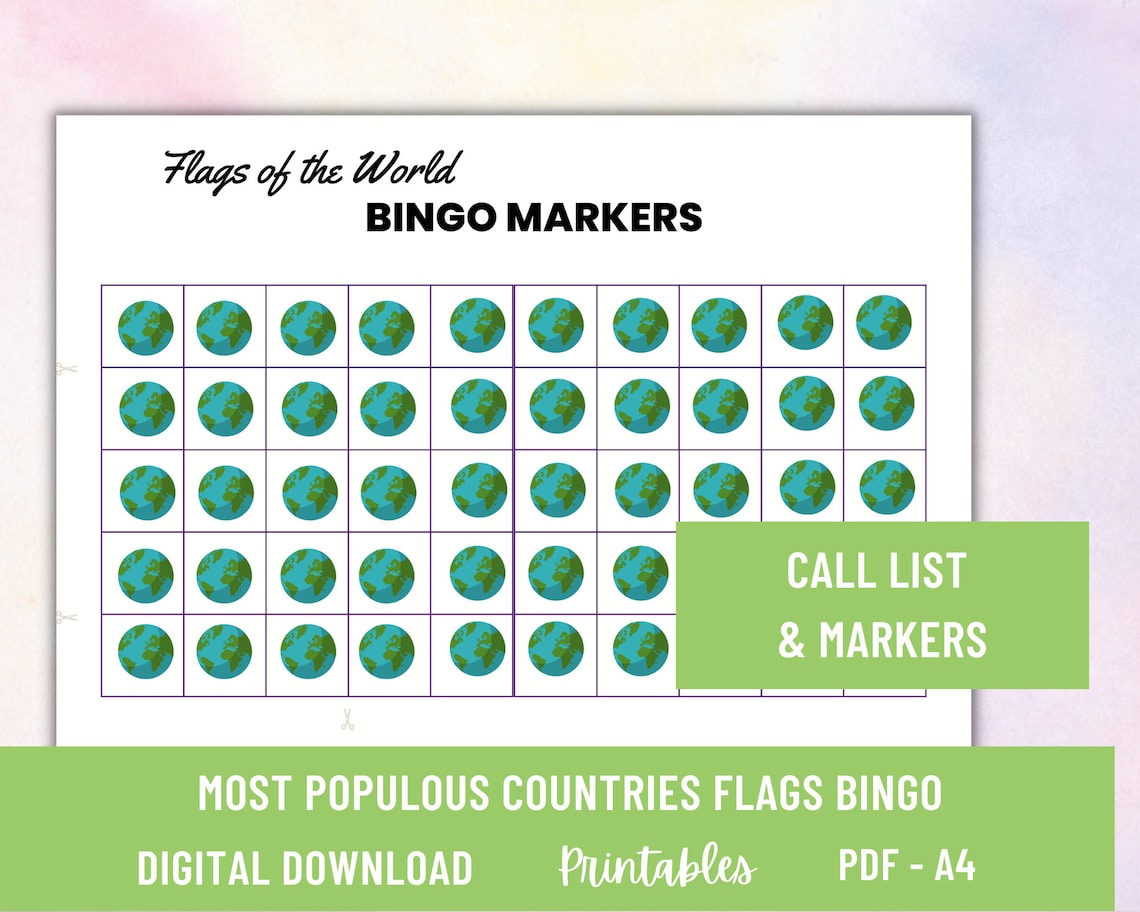 Flags of the World 30 Cards Bingo Set PDF Digital Printables for Kids ...