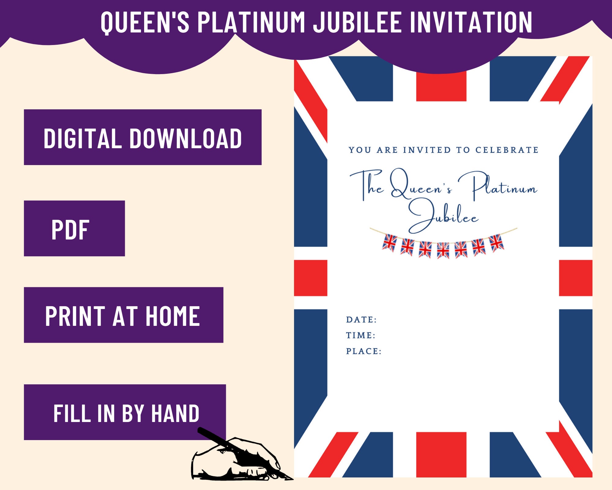 Queens Platinum Jubilee Party Invitation PDF Digital Etsy Australia
