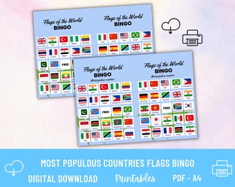 Flags of the World 30 Cards Bingo set | PDF Digital Printables for Kids | Educational Game | For classroom, homeschooling | Play and Learn