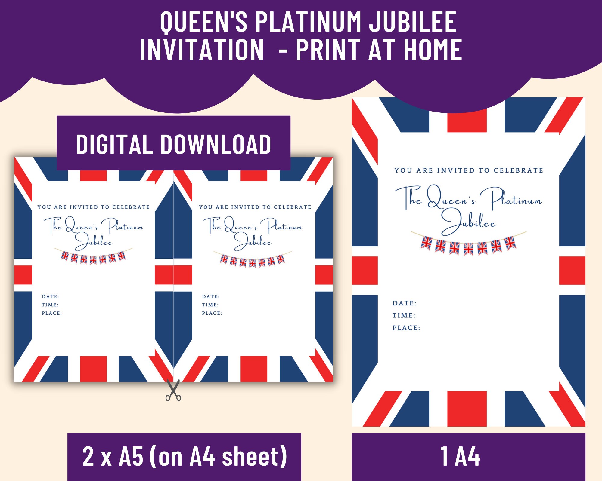 Queens Platinum Jubilee Party Invitation PDF Digital Etsy Australia
