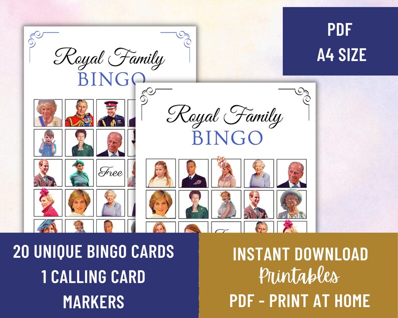 Royal Family Picture Bingo 20 Unique Cards | Fun Kids Activity &amp; Games ...