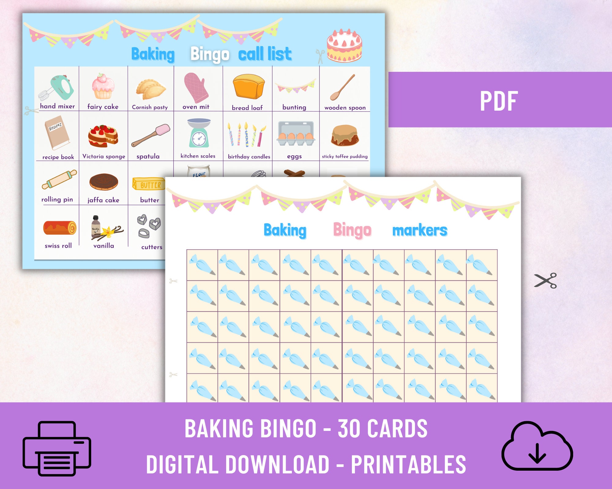 Baking Bingo Set PDF Printable Game Pack for Kids Activity Set for