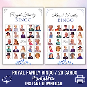 Royal Family Picture Bingo 20 Unique cards | Fun Kids activity & games for King Charles III Coronation party| DIGITAL download PDF Printable