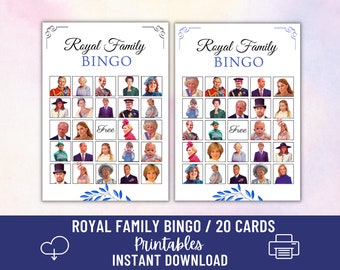 Royal Family Picture Bingo 20 Unique cards | Fun Kids activity & games for King Charles III Coronation party| DIGITAL download PDF Printable