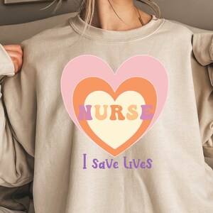 Retro Nurse Sweatshirt: Boho Heart, Crewneck Pullover