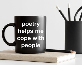 Tasse à café noire Poetry Therapy - Cadeau pour poète