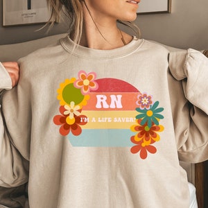 Customized Retro Nurse Sweatshirt: Rainbow Boho Crewneck