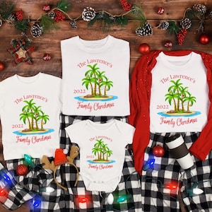 Tropical Christmas Family Shirts: Beach Palm Tree Matching Tees