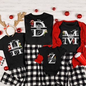 Personalized Christmas Family Shirts: Initial & Name Matching Holiday Tees