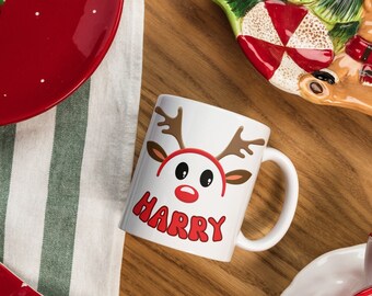 Taza de reno personalizada: taza de café navideña personalizada