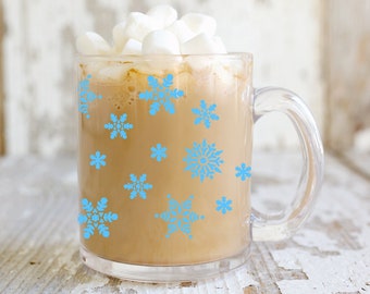 Snowflake Glass Coffee Mug, Christmas Gift