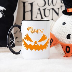 Halloween Pumpkin Coffee Mug: Black Ceramic, Spooky Gift