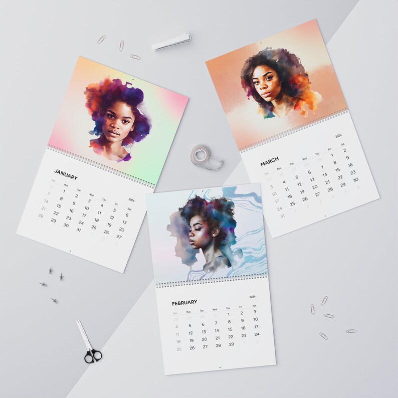 Black Girl Wall Calendar 2024, African American Calendar 2024, Black
