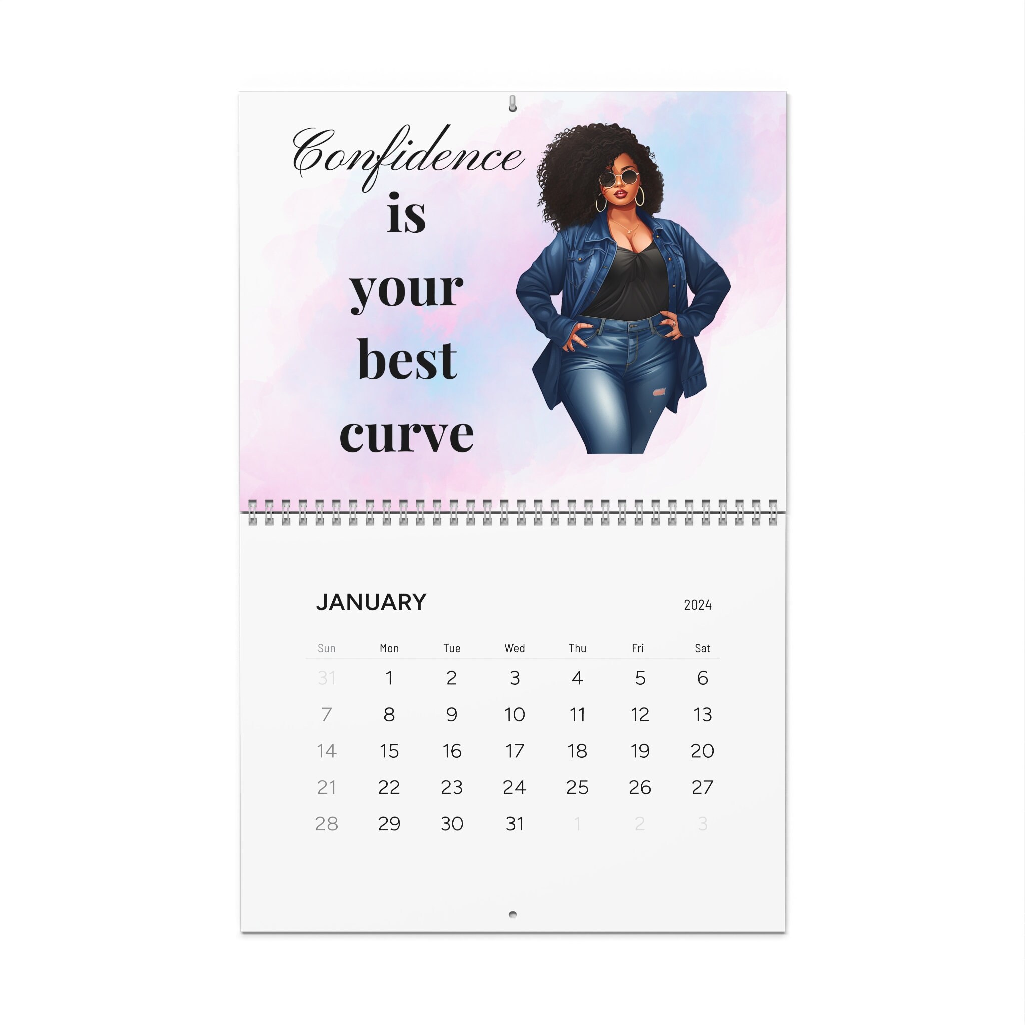 Curvy Girl Calendar, Black Girl Wall Calendar, Black Women Calendar