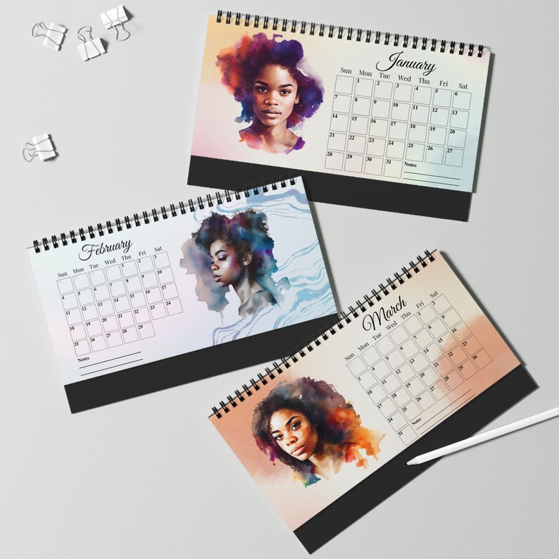 Black Girl Desk Calendar 2024, African American Calendar 2024, Black