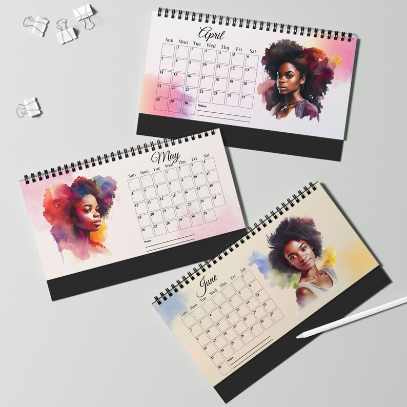 Black Girl Desk Calendar 2024, African American Calendar 2024, Black