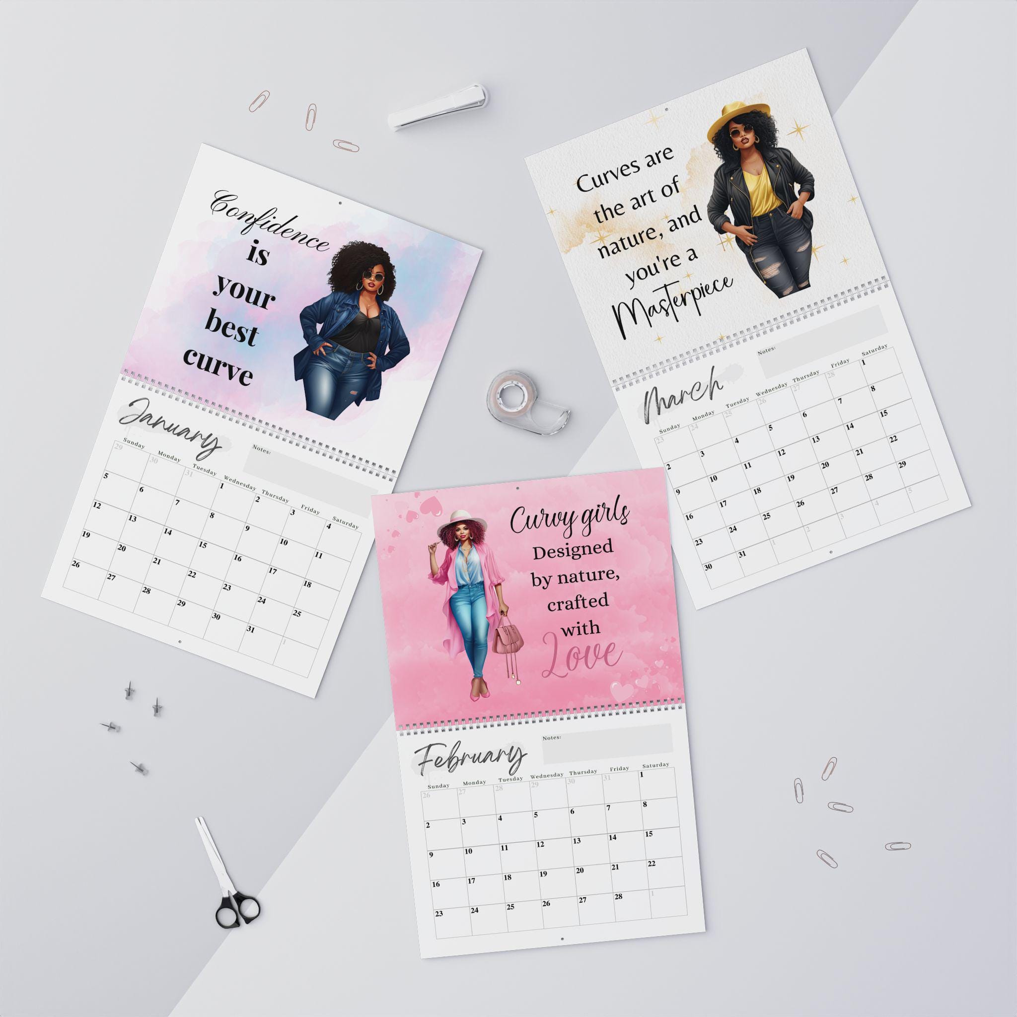 Curvy Girl Calendar, Black Girl Wall Calendar, Black Women Calendar