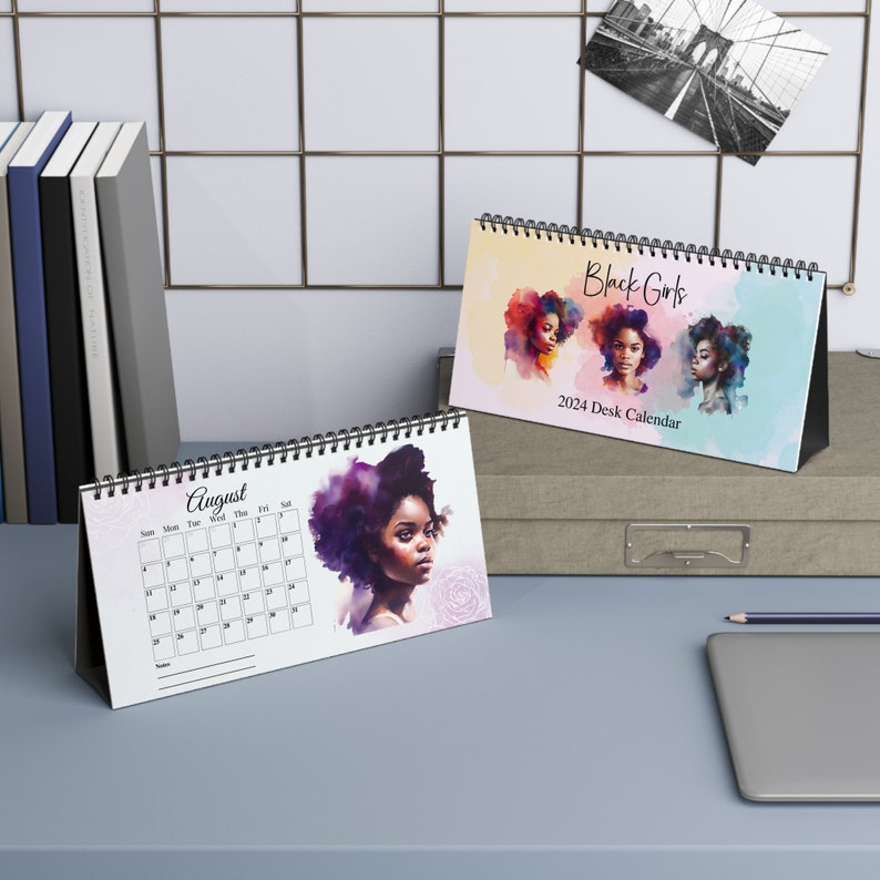 Black Girl Desk Calendar 2024, African American Calendar 2024, Black
