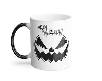 Caneca de café colorida de abóbora de Halloween com metamorfose