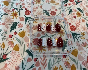 Red and white dotted press on nails