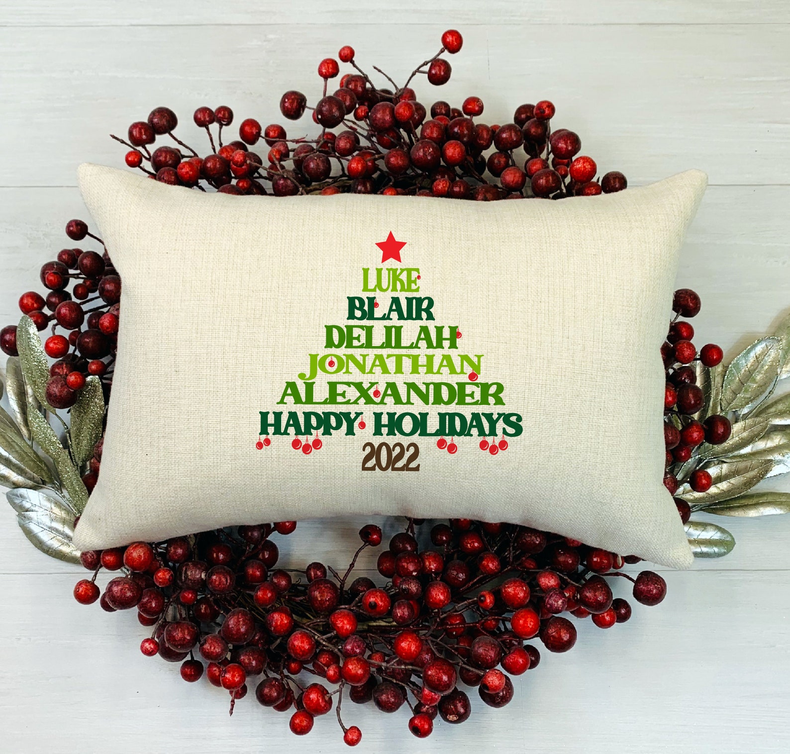 Personalized Christmas Tree Name Pillow Cover Custom Family Etsy