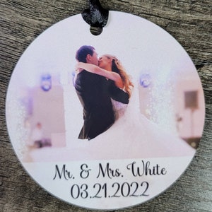 Personalized Aluminum Photo Ornament, Custom Wedding Keepsake, Engagement, Just Married, Anniversary Picture Ornaments