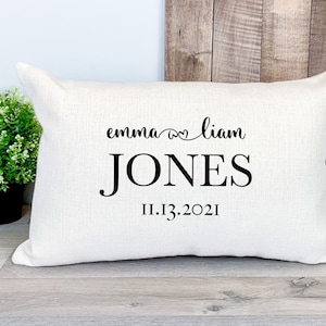 Personalized Wedding Pillow, Personalized Engagement Gift, Custom Throw Pillow Cover, Couples Name & Established Date Pillow