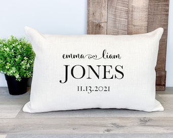 Personalized Wedding Pillow, Personalized Engagement Gift, Custom Throw Pillow Cover, Couples Name & Established Date Pillow