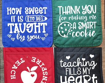 Teacher Appreciation Pot Holder with Pocket & Saying... Gift for Teacher