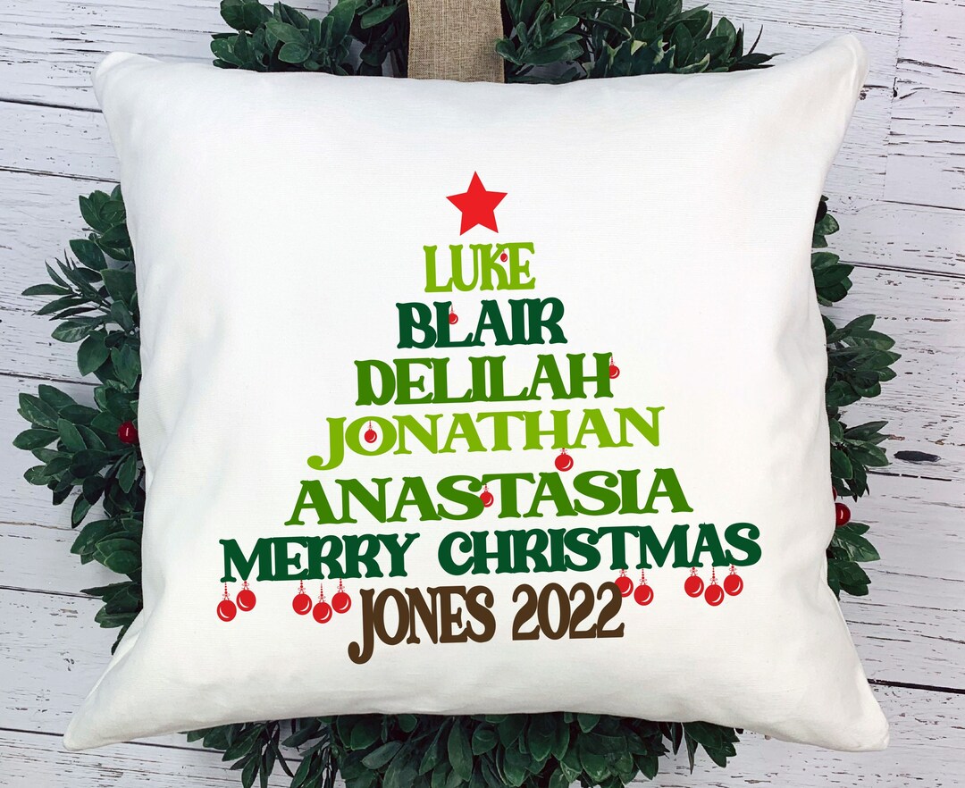 Personalized Christmas Tree Name Pillow Cover Custom Family Name
