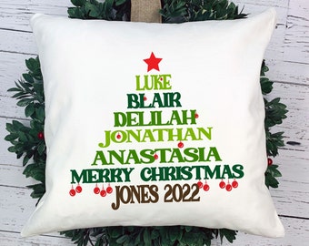 Personalized Christmas Tree Name Pillow Cover | Custom Family Name Christmas Pillow | Personalized Christmas Pillow | Custom Throw Pillow