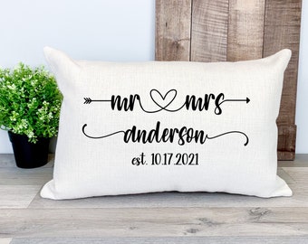 Personalized Wedding Pillow | Personalized Engagement Gift | Custom Throw Pillow Cover | Couples Last Name & Established Date Pillow