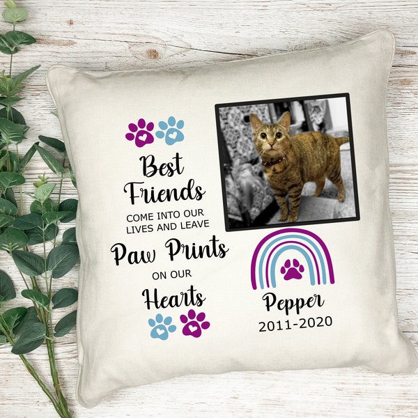 Personalized Cat Memorial Pillow Cover, Custom Memorial Pillow for Cats, Sympathy loss of Pet, Paw Prints on my Heart