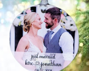 Personalized Photo Ornament, Custom Wedding, Engagement, Just Married, Anniversary Picture Ornaments