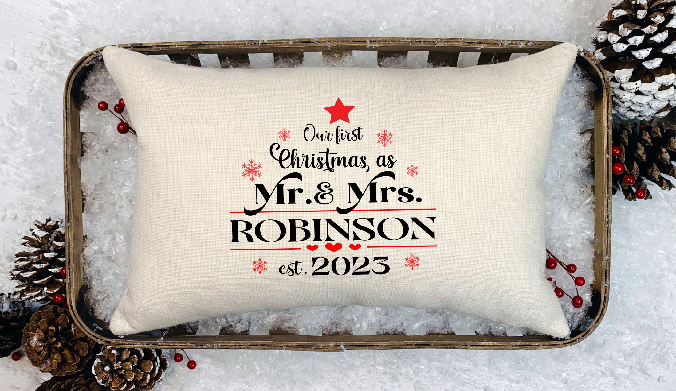 Personalized Our First Christmas as Mr. & Mrs. Pillow Cover - Etsy
