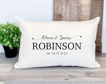 Personalized Wedding, Engagement Gift Pillow Cover OR Pillow with Insert |   | Custom Throw Pillow Cover | Couples Name & Est. Date Pillow