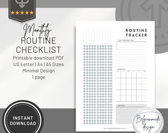 Monthly Routine daily habit tracker & calendar template, 30 day habit challenge , 3 sizes A4 A5 US letter Instant download printable