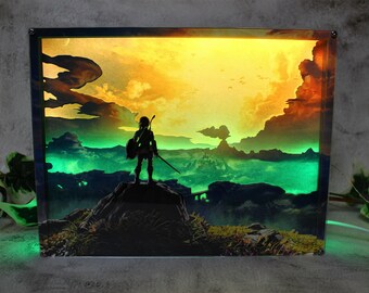 Legend of Zelda Shadow Box 3D LED Light Box - Diorama - Link Acrylic Light Box - Breath of the Wild - Large Size