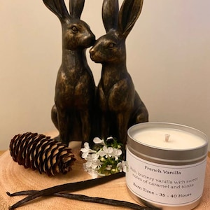 French Vanilla | Soy Wax | UK Made | Vegan Friendly | Handcrafted | 195g Tin | Gift | Burn of 35-40 Hours | Scented Candle |