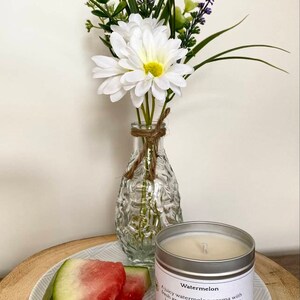 Watermelon | Soy Wax | UK Made | Vegan Friendly | Handcrafted | 195g Tin | Gift | Burn of 35-40 Hours | Scented Candle |