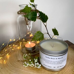 Tonka Bean & Myrrh | Soy Wax | UK Made | Vegan Friendly | Handcrafted | 195g Tin | Gift | Burn of 35-40 Hours | Scented Candle |