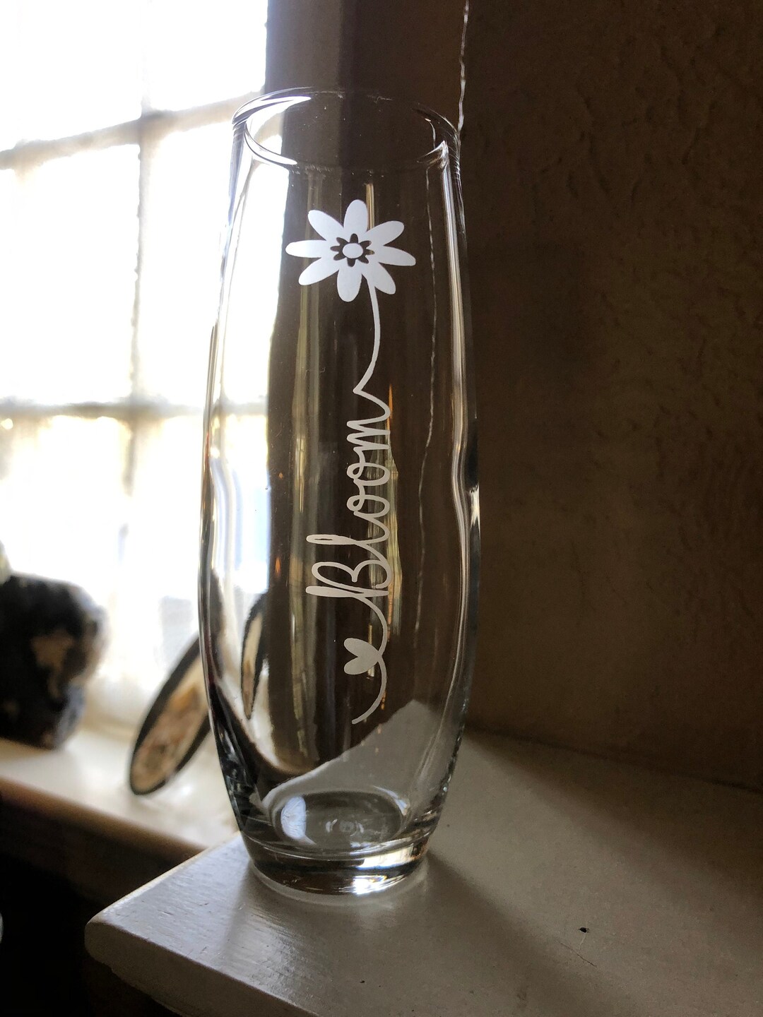 Custom Etched Glass Flower Vase, Home Winter Decor, Small Bud Vase, Birthday, Housewarming