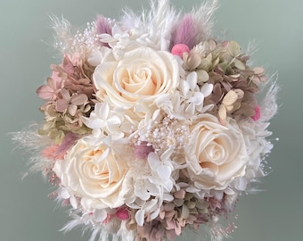 Small bridal bouquet with 3 stabilized roses and dried flowers, dried flower bouquet, boho style