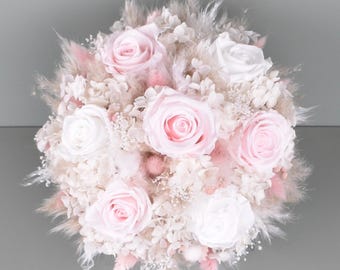Brautstrauß aus 7 stabilisierten Rosen und Trockenblumen, Trockenblumenstrauß, Boho Style, Vintage