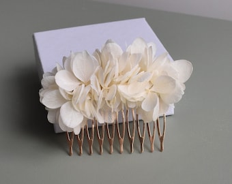 Hair comb with stabilized hydrangeas in cream, hair accessory, headpiece, ivory, wedding, bride