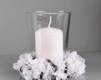 Dried flower wreath candle wreath table decoration wedding, baptism, communion, confirmation ivory/white