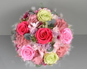 Bridal bouquet of dried flowers with 6 stabilized roses, dried flower bouquet colorful summery