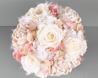 Bridal bouquet of 4 large stabilized roses with sola flowers and dried flowers, dried flower bouquet, boho style