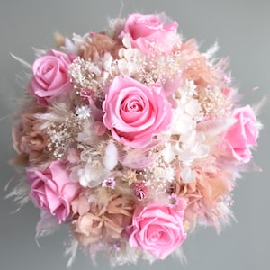 Bridal bouquet of dried flowers and 6 stabilized roses, dried flower bouquet, boho style