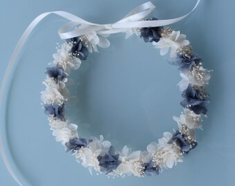 Hair wreath, head wreath, flower wreath, headpiece made of dried flowers in blue/white, boho style